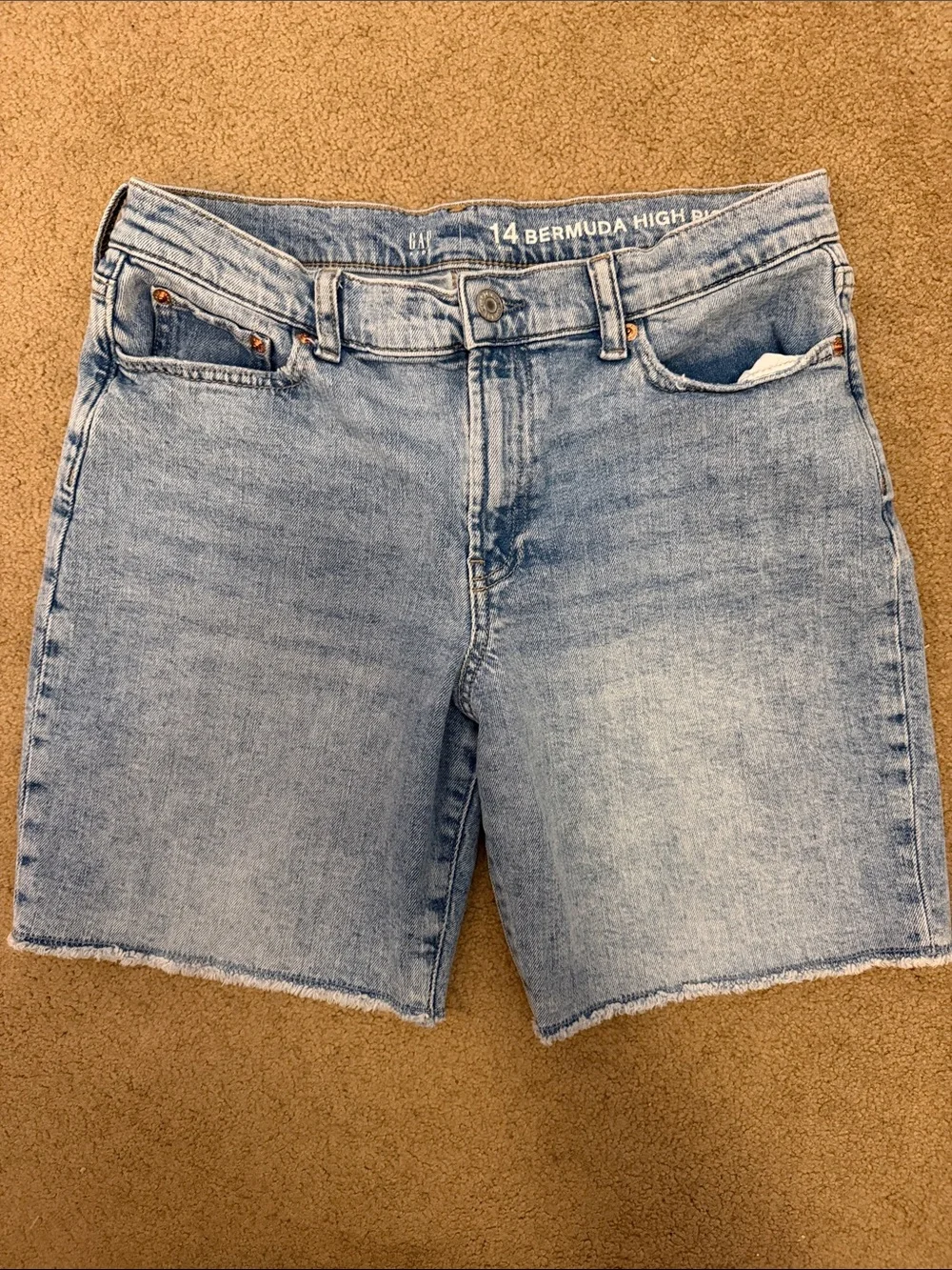 GAP High Rise Bermuda Denim Shorts - Light Blue Wash